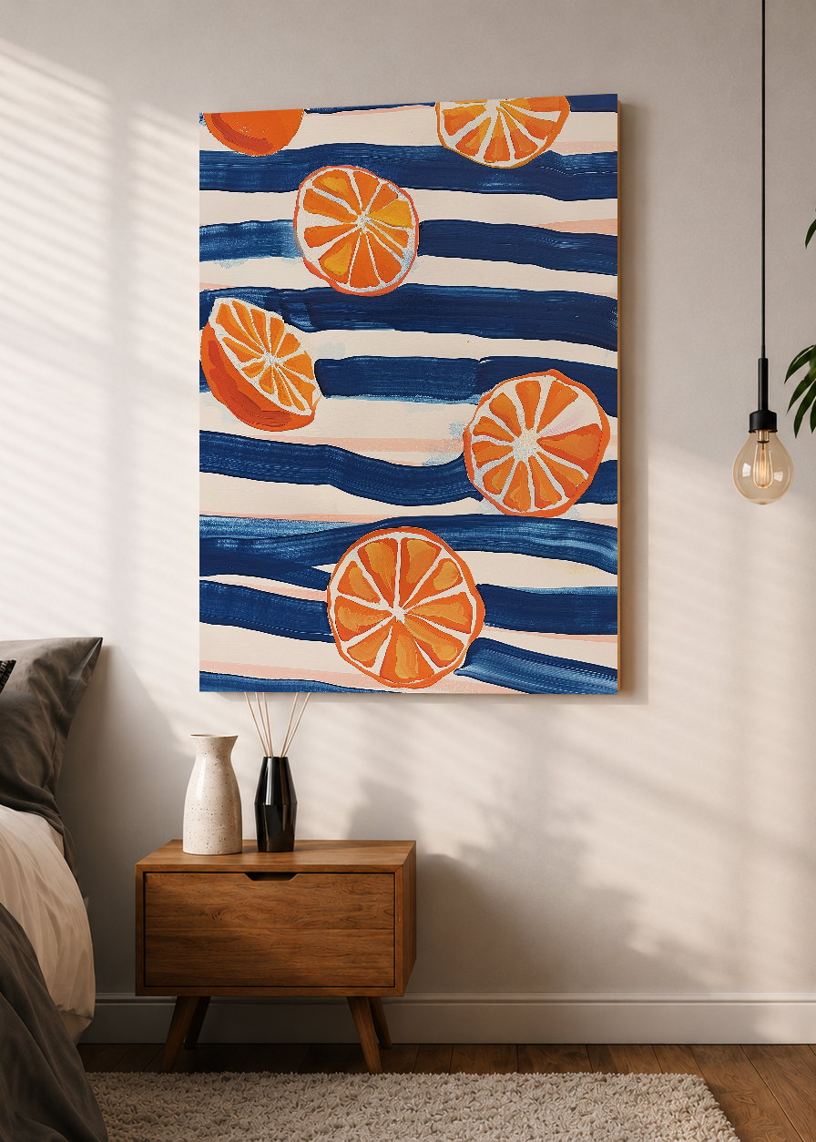 Cuadro Decorativo Mural Sin Marco 5mm - Trendy, Naranjas Rayas Azul Blanco