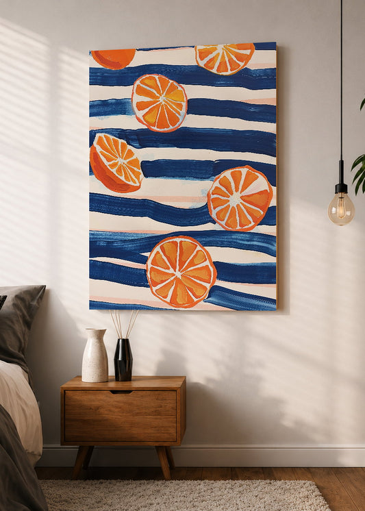 Cuadro Decorativo Mural Sin Marco 5mm - Trendy, Naranjas Rayas Azul Blanco