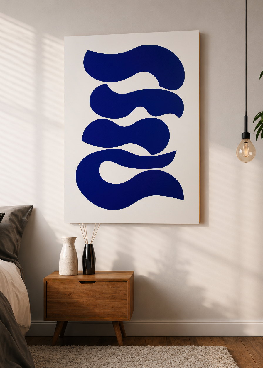 Cuadro Decorativo Mural Sin Marco 5mm - Trendy, Onda Azul Cobalto Blanco