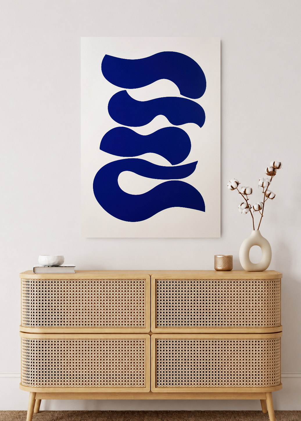 Cuadro Decorativo Mural Sin Marco 5mm - Trendy, Onda Azul Cobalto Blanco