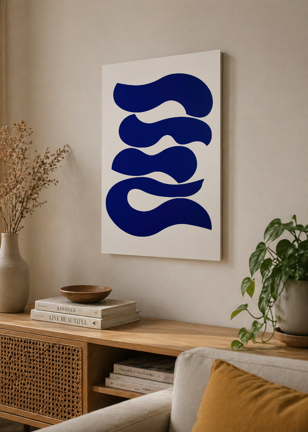 Cuadro Decorativo Mural Sin Marco 5mm - Trendy, Onda Azul Cobalto Blanco