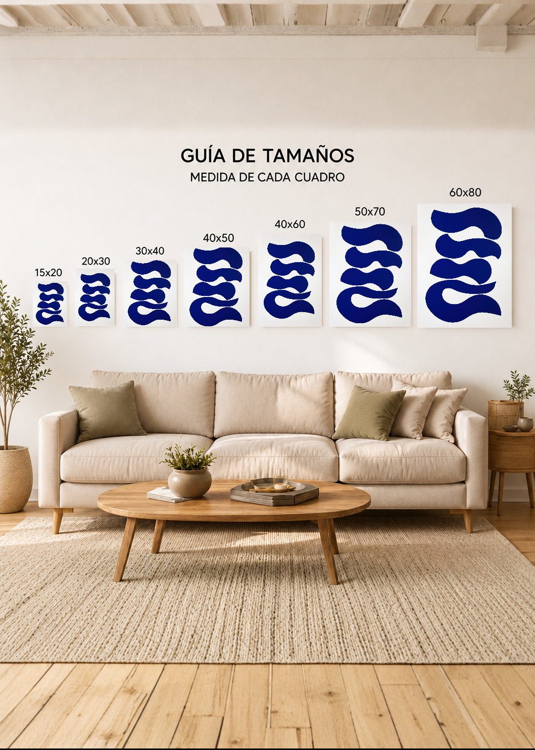 Cuadro Decorativo Mural Sin Marco 5mm - Trendy, Onda Azul Cobalto Blanco