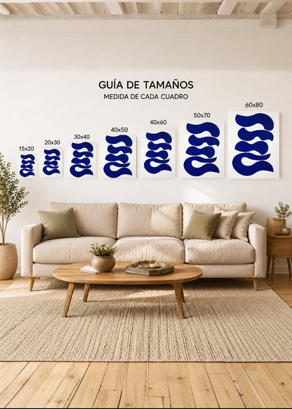 Cuadro Decorativo Mural Sin Marco 5mm - Trendy, Onda Azul Cobalto Blanco
