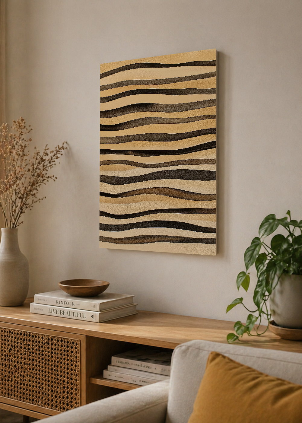 Cuadro Decorativo Mural Sin Marco 5mm - Trendy, Ondas Madera Marrón