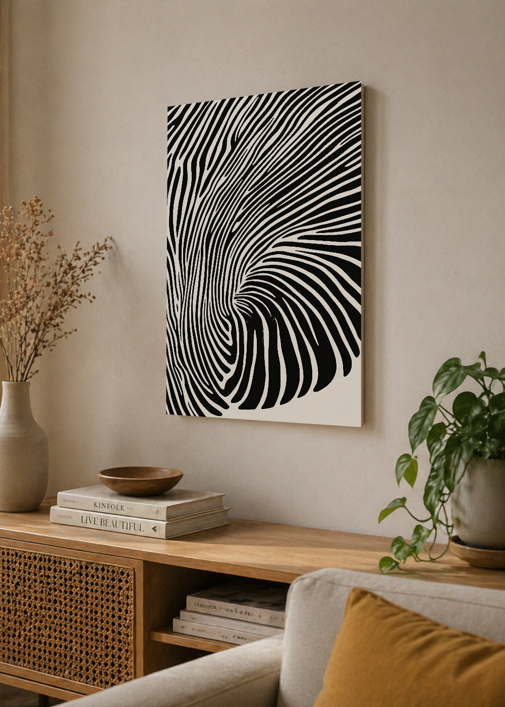Cuadro Decorativo Mural Sin Marco 5mm - Trendy, Óptico Líneas Blanco Negro