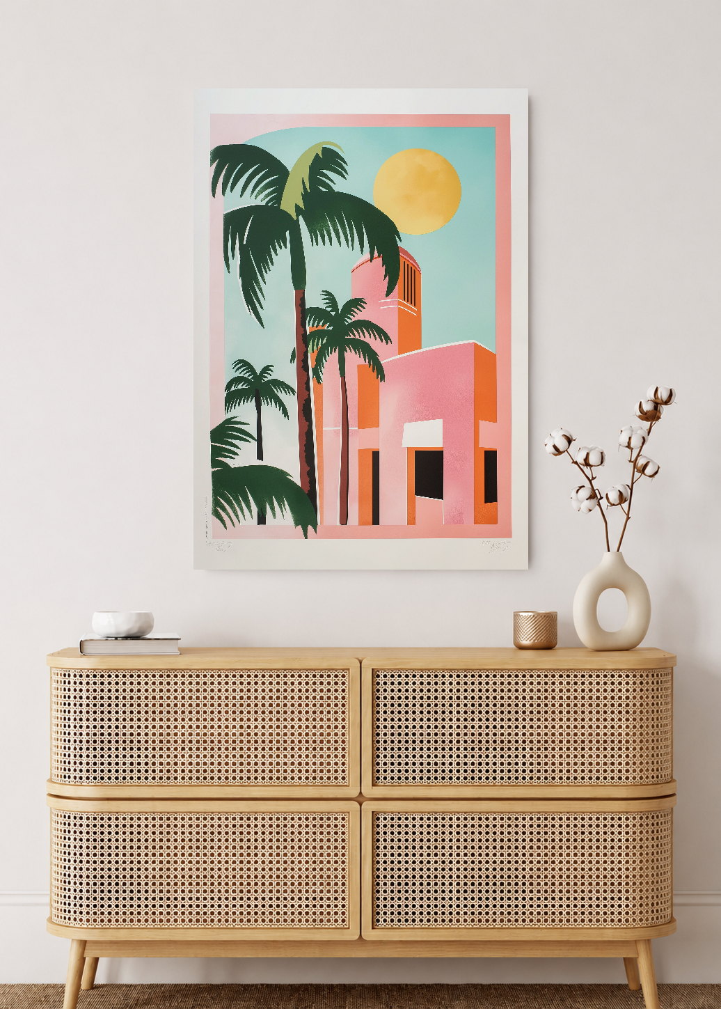 Cuadro Decorativo Mural Sin Marco 5mm - Trendy, Palmeras Casa Rosa Sol