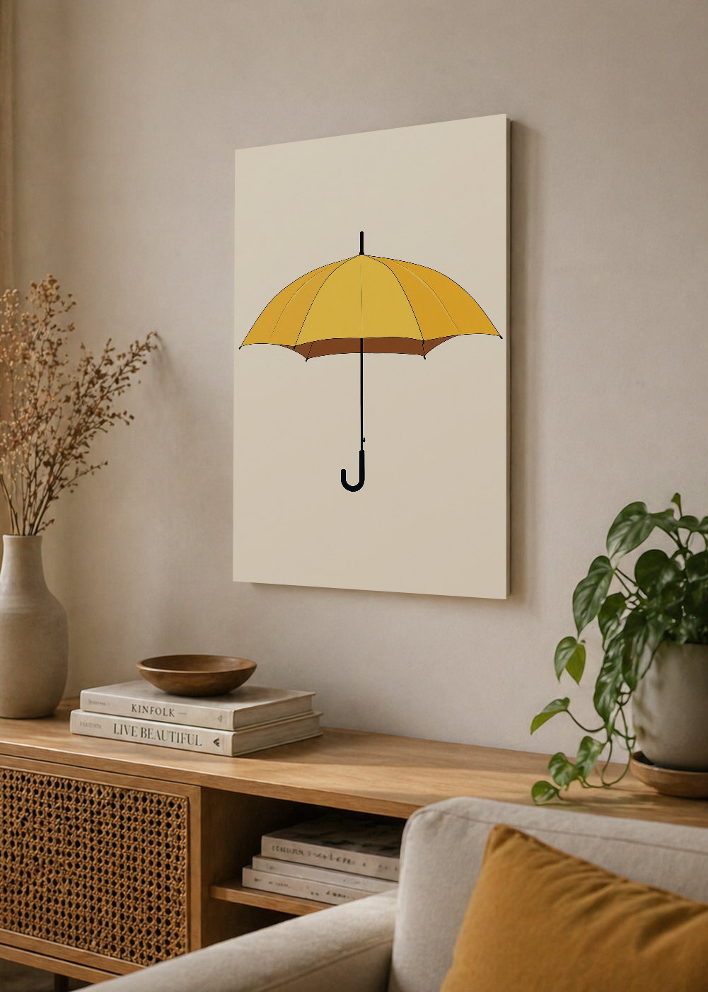 Cuadro Decorativo Mural Sin Marco 5mm - Trendy, Paraguas Amarillo Crema