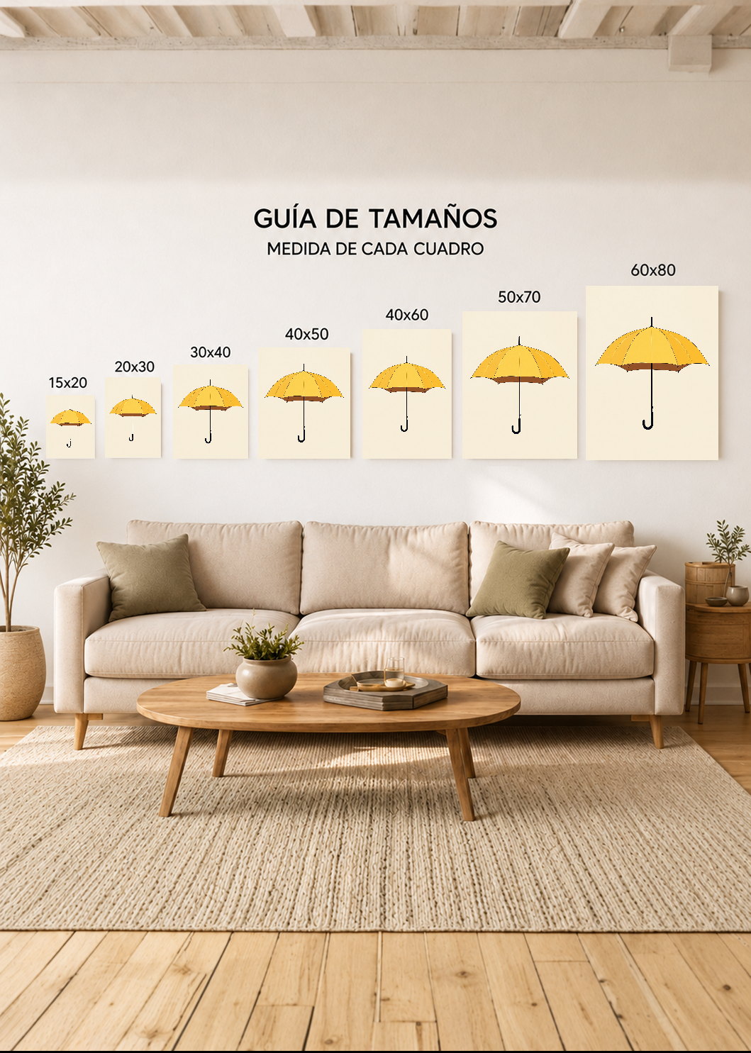 Cuadro Decorativo Mural Sin Marco 5mm - Trendy, Paraguas Amarillo Crema