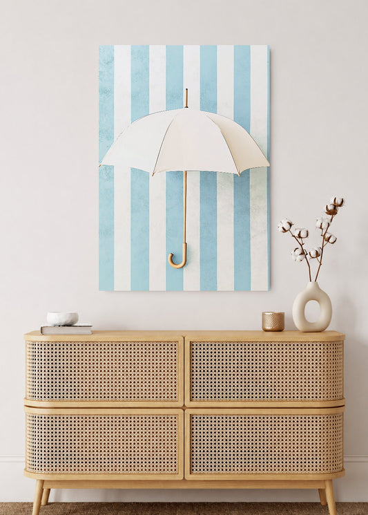 Cuadro Decorativo Mural Sin Marco 5mm - Trendy, Paraguas Blanco Rayas Celeste