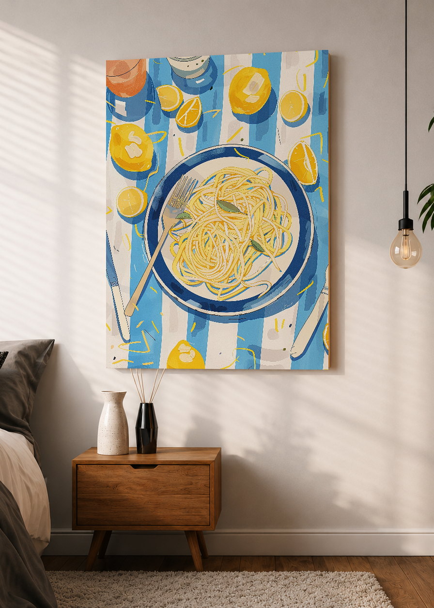 Cuadro Decorativo Mural Sin Marco 5mm - Trendy, Pasta Plato Rayas Azul Limón