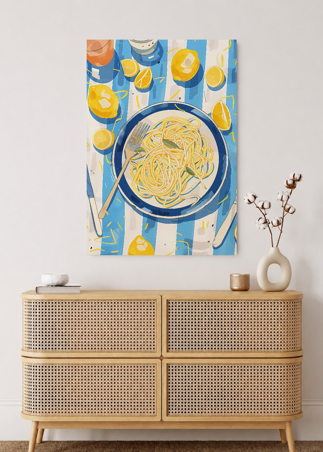 Cuadro Decorativo Mural Sin Marco 5mm - Trendy, Pasta Plato Rayas Azul Limón