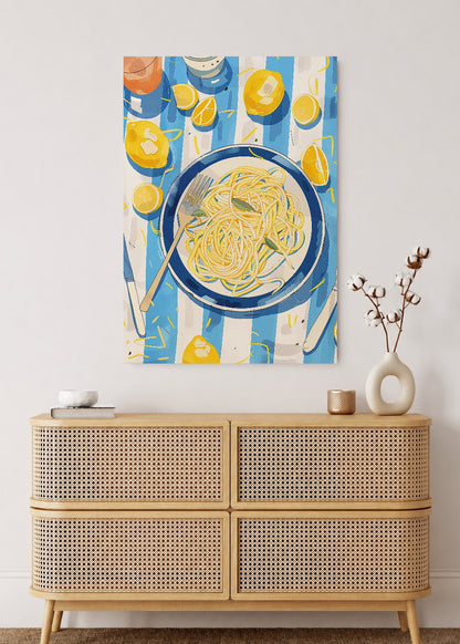 Cuadro Decorativo Mural Sin Marco 5mm - Trendy, Pasta Plato Rayas Azul Limón