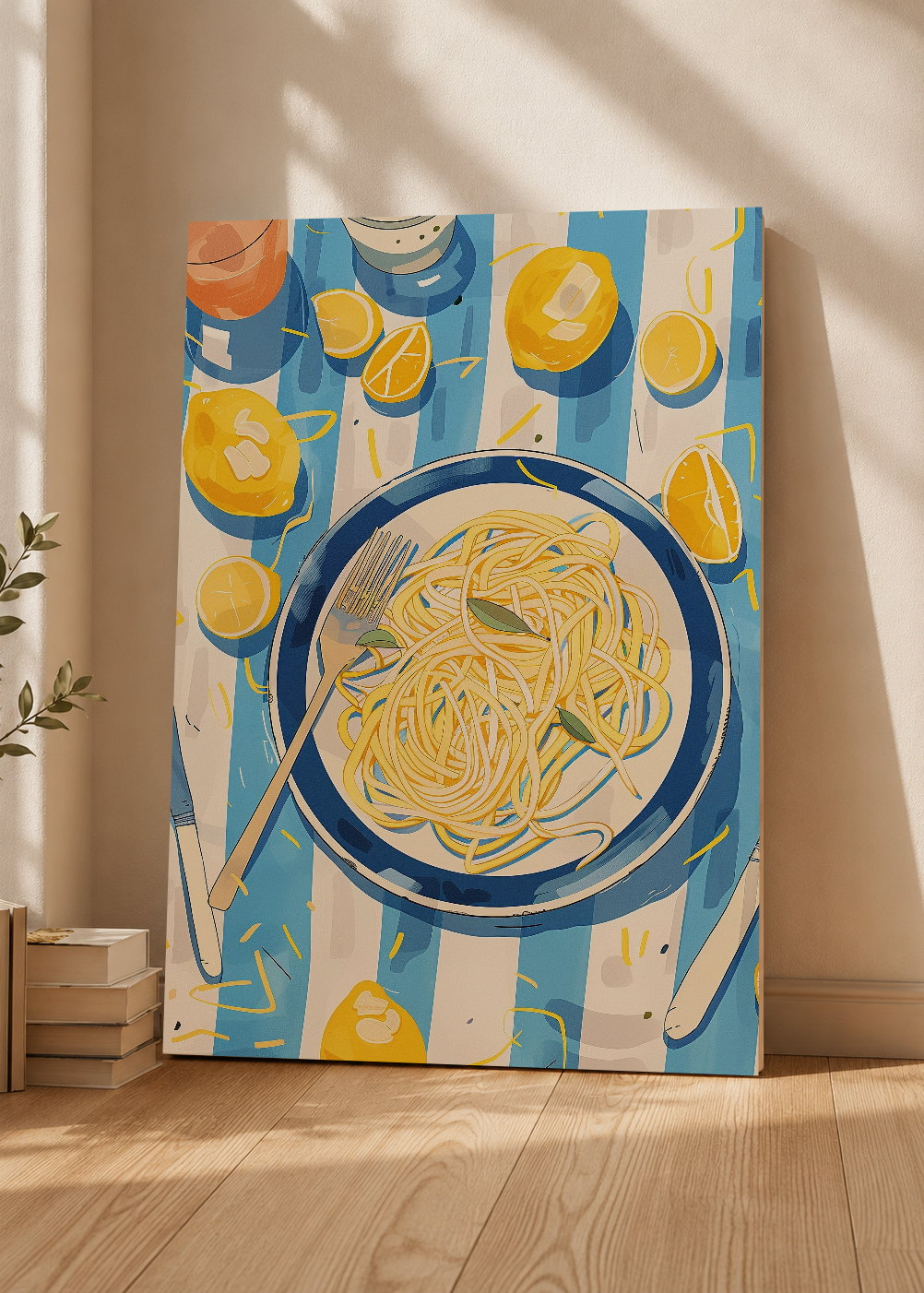 Cuadro Decorativo Mural Sin Marco 5mm - Trendy, Pasta Plato Rayas Azul Limón