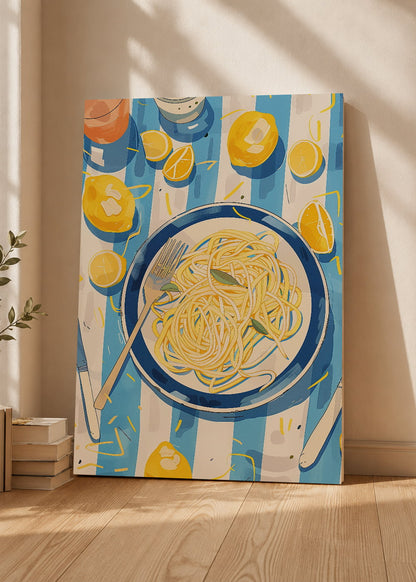 Cuadro Decorativo Mural Sin Marco 5mm - Trendy, Pasta Plato Rayas Azul Limón