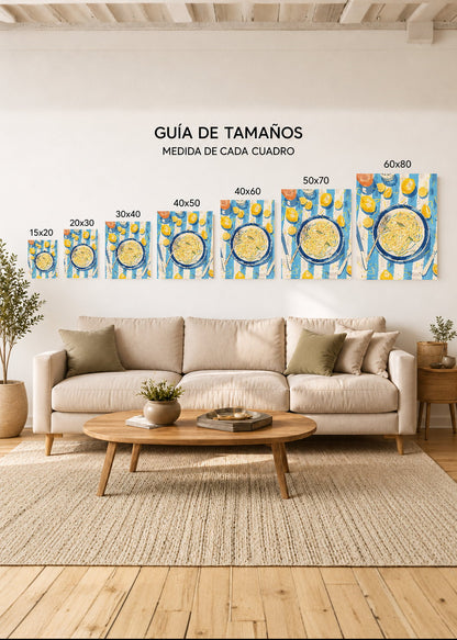 Cuadro Decorativo Mural Sin Marco 5mm - Trendy, Pasta Plato Rayas Azul Limón