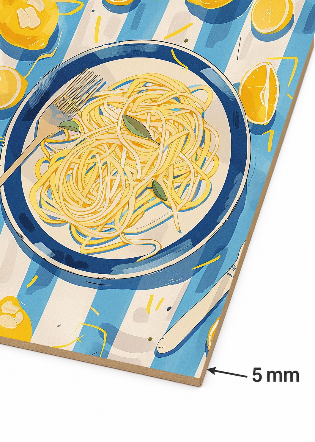 Cuadro Decorativo Mural Sin Marco 5mm - Trendy, Pasta Plato Rayas Azul Limón