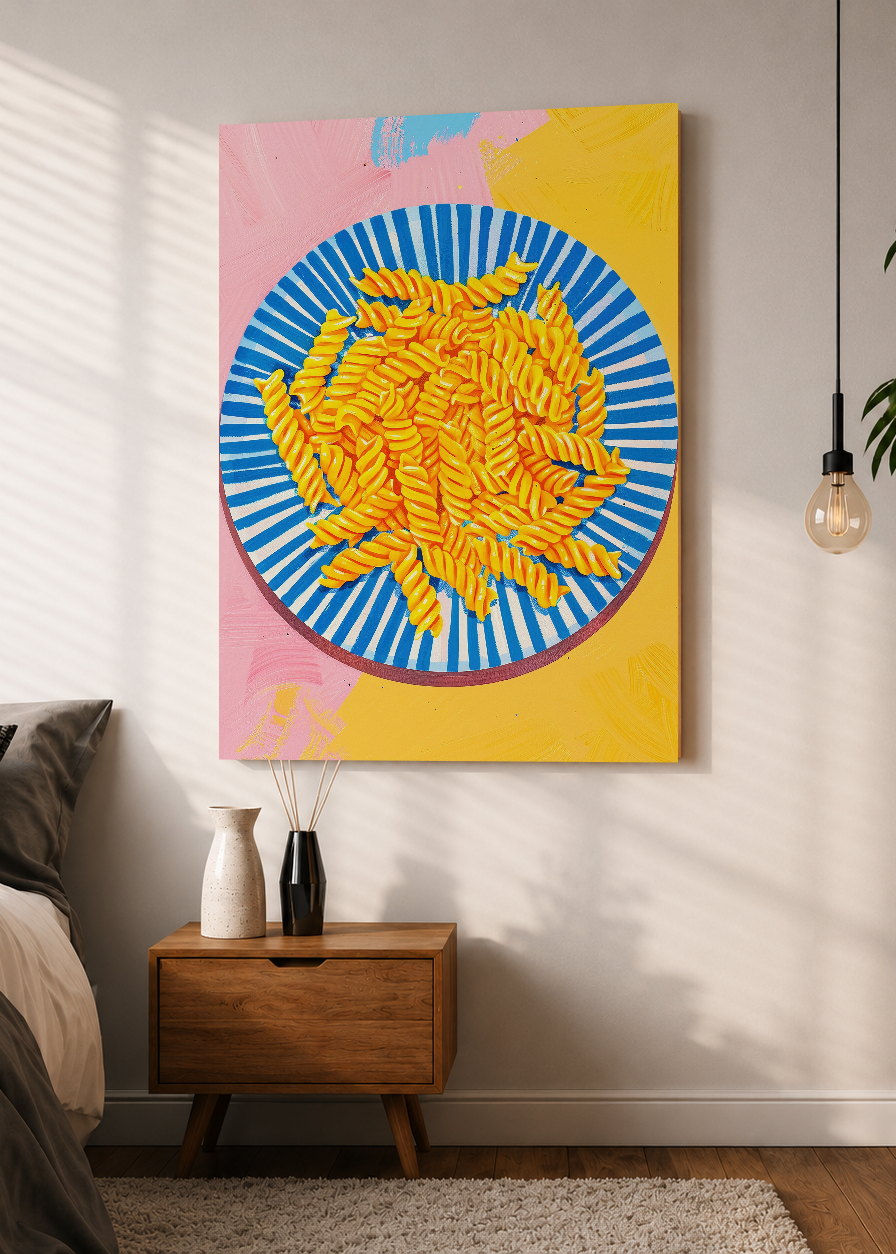 Cuadro Decorativo Mural Sin Marco 5mm - Trendy, Pasta Plato Rayas Azul