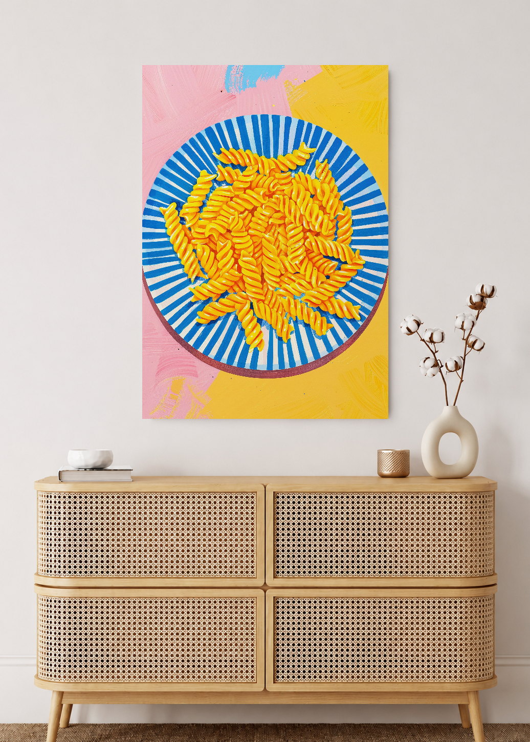 Cuadro Decorativo Mural Sin Marco 5mm - Trendy, Pasta Plato Rayas Azul