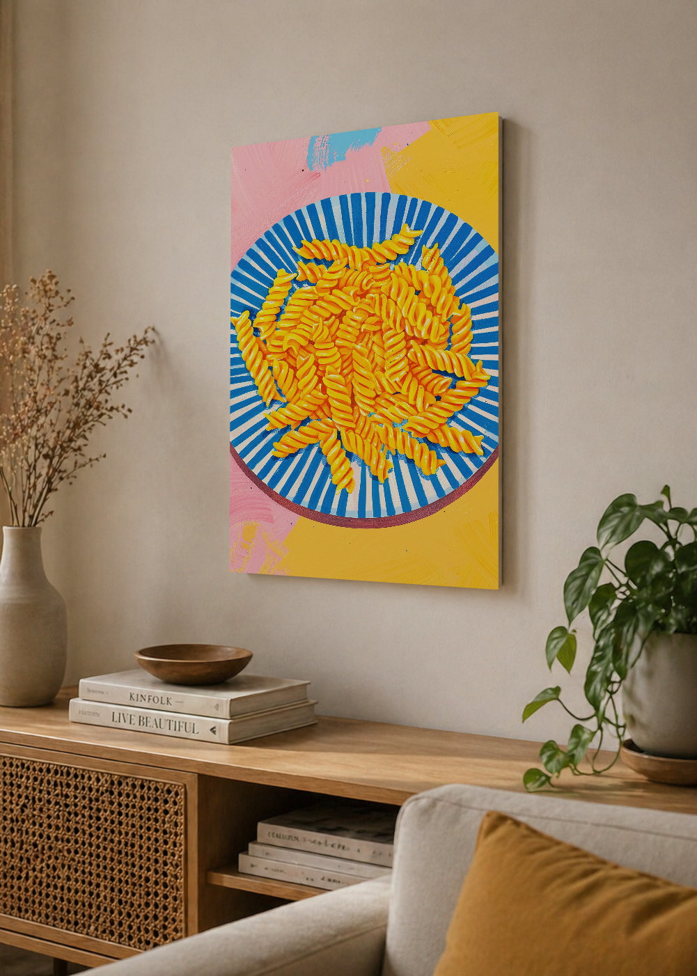 Cuadro Decorativo Mural Sin Marco 5mm - Trendy, Pasta Plato Rayas Azul