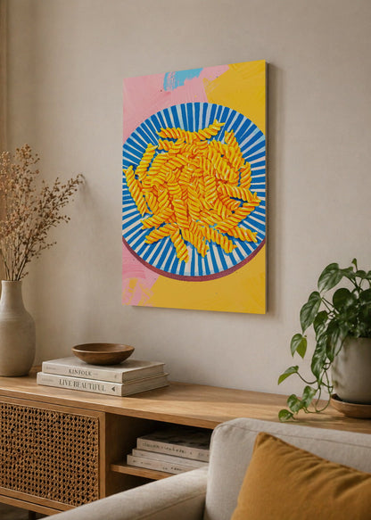 Cuadro Decorativo Mural Sin Marco 5mm - Trendy, Pasta Plato Rayas Azul