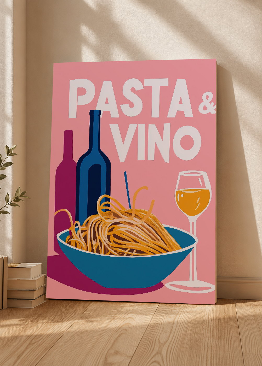 Cuadro Decorativo Mural Sin Marco 5mm - Trendy, Pasta Vino Bol Azul Rosa