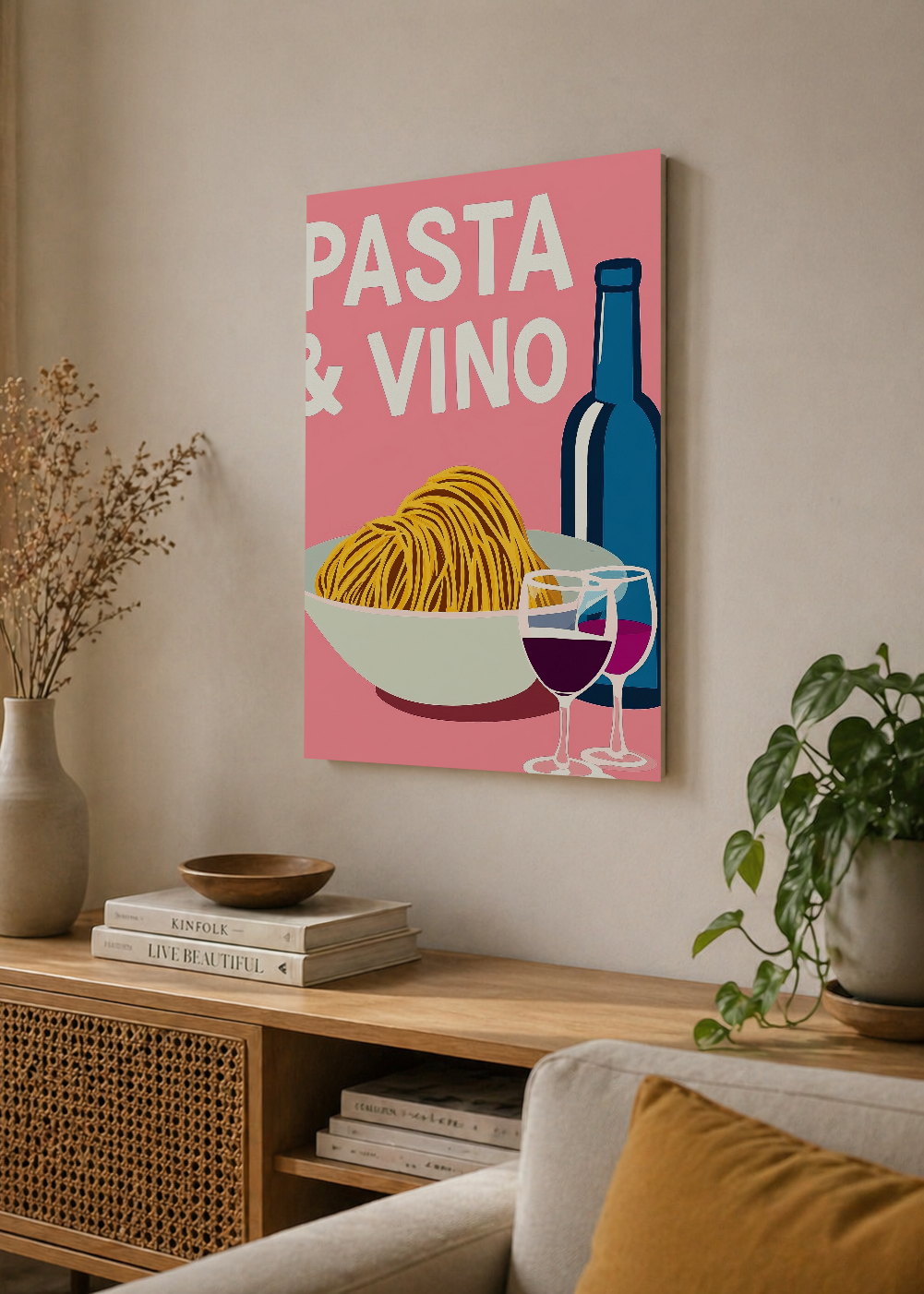 Cuadro Decorativo Mural Sin Marco 5mm - Trendy, Pasta Vino Copa Rosa