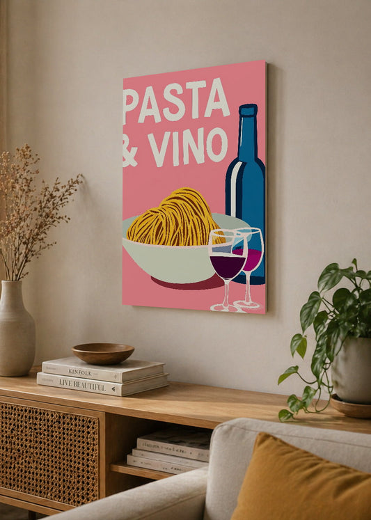 Cuadro Decorativo Mural Sin Marco 5mm - Trendy, Pasta Vino Copa Rosa