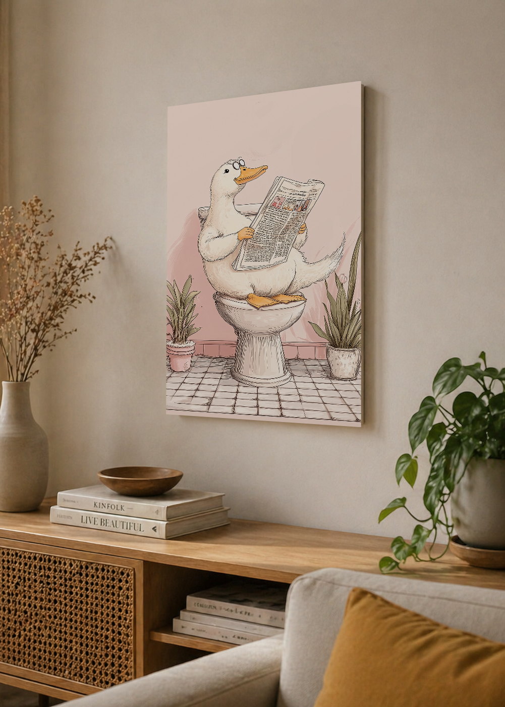 Cuadro Decorativo Mural Sin Marco 5mm - Trendy, Pato Diario Baño Rosa