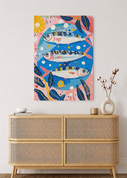 Cuadro Decorativo Mural Sin Marco 5mm - Trendy, Peces Azul Rosa Decorativo