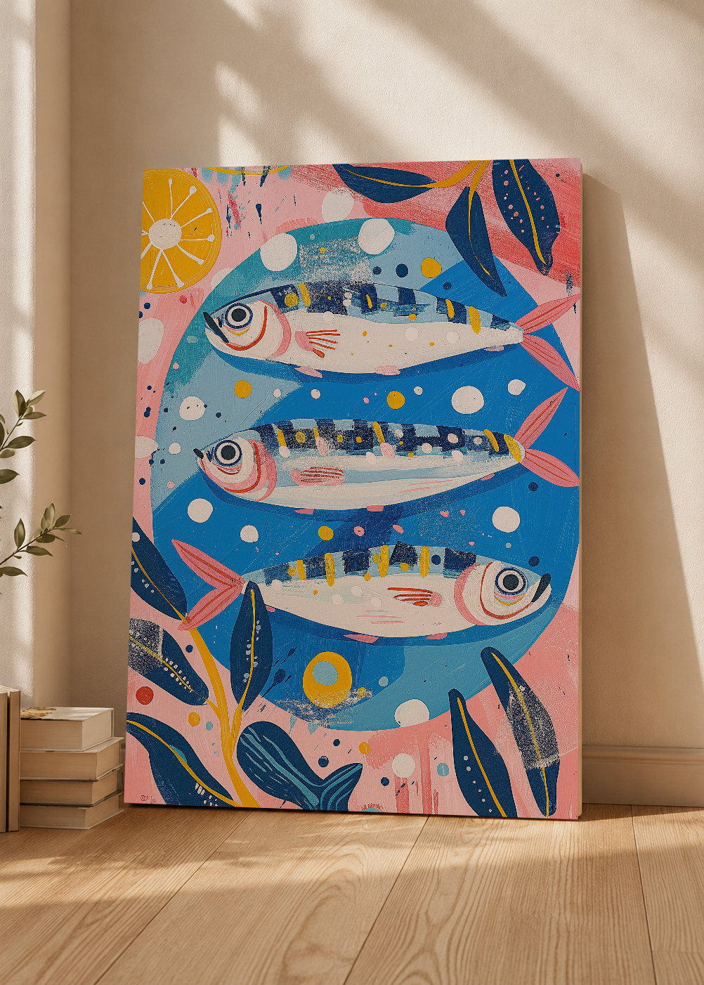 Cuadro Decorativo Mural Sin Marco 5mm - Trendy, Peces Azul Rosa Decorativo