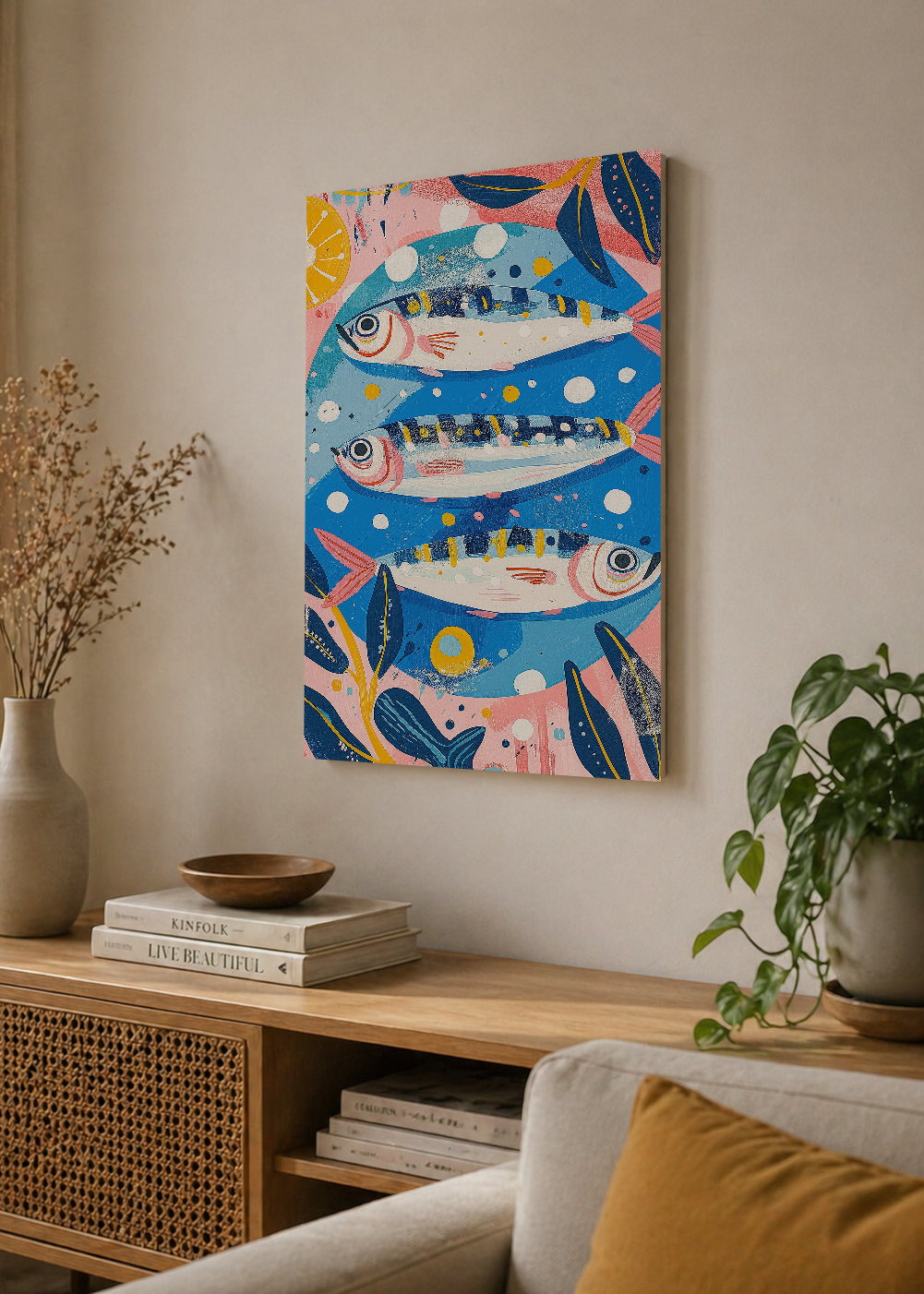 Cuadro Decorativo Mural Sin Marco 5mm - Trendy, Peces Azul Rosa Decorativo