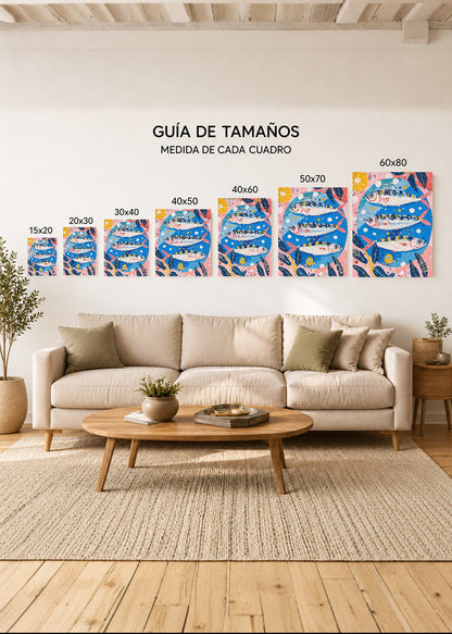 Cuadro Decorativo Mural Sin Marco 5mm - Trendy, Peces Azul Rosa Decorativo