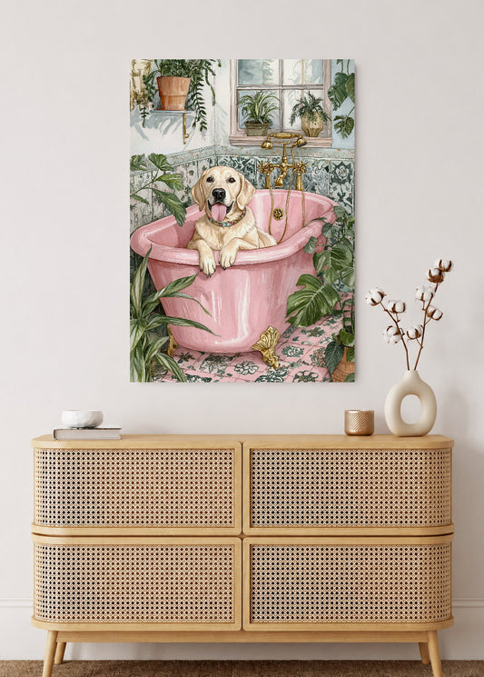 Cuadro Decorativo Mural Sin Marco 5mm - Trendy, Perro Bañera Rosa Plantas