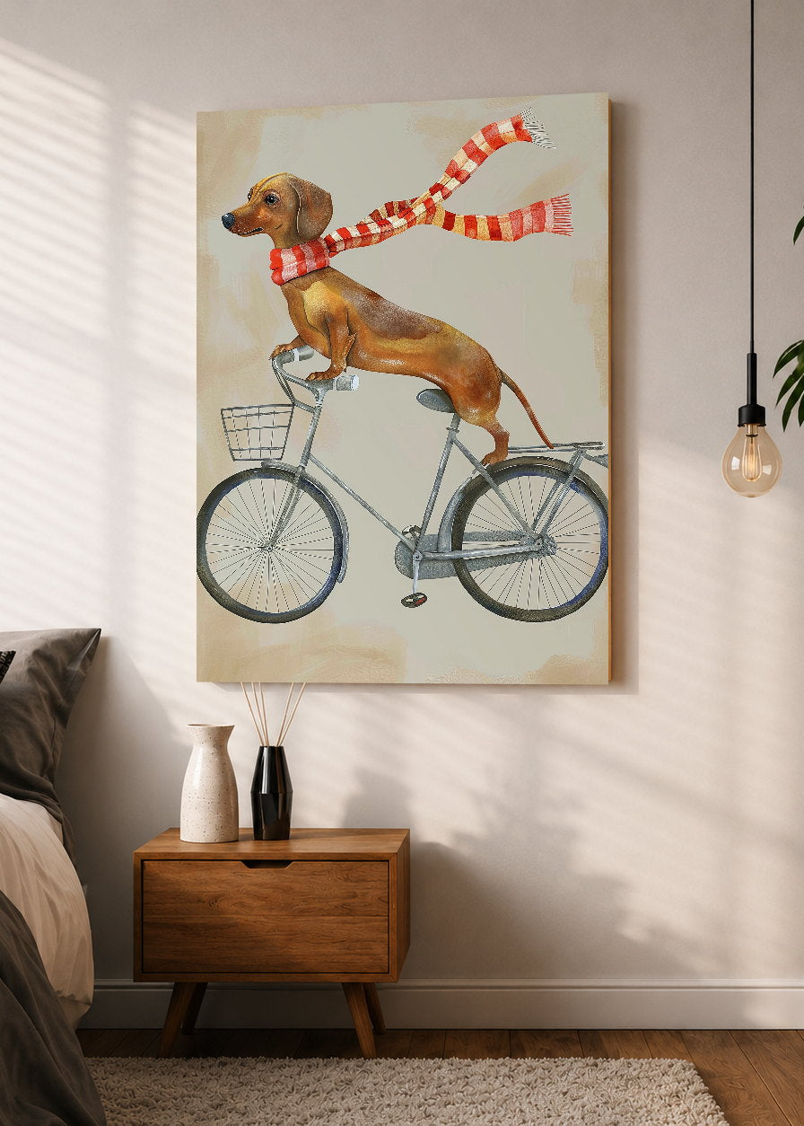 Cuadro Decorativo Mural Sin Marco 5mm - Trendy, Perro Salchicha Bicicleta