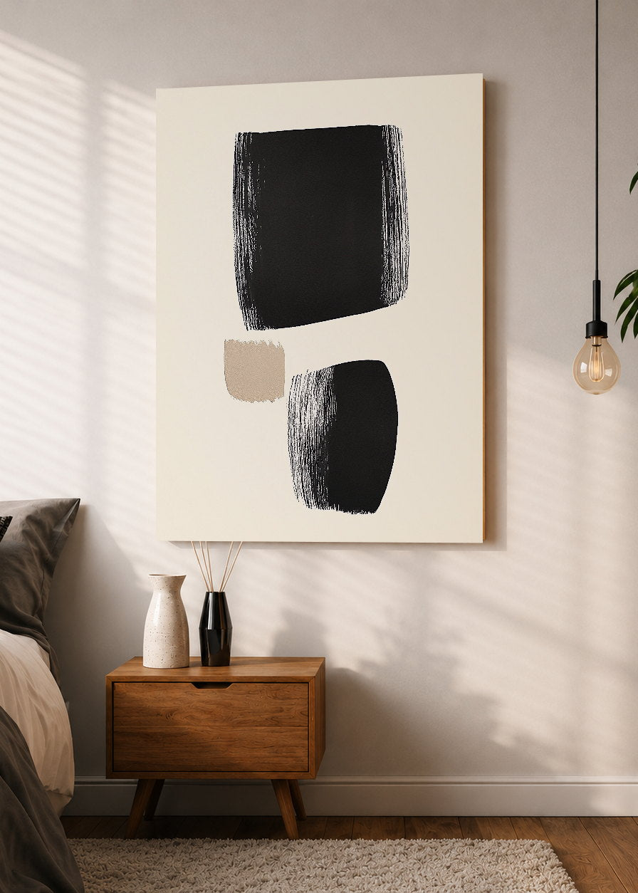 Cuadro Decorativo Mural Sin Marco 5mm - Trendy, Pinceladas Negras Minimal Crema