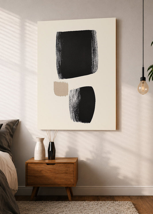 Cuadro Decorativo Mural Sin Marco 5mm - Trendy, Pinceladas Negras Minimal Crema
