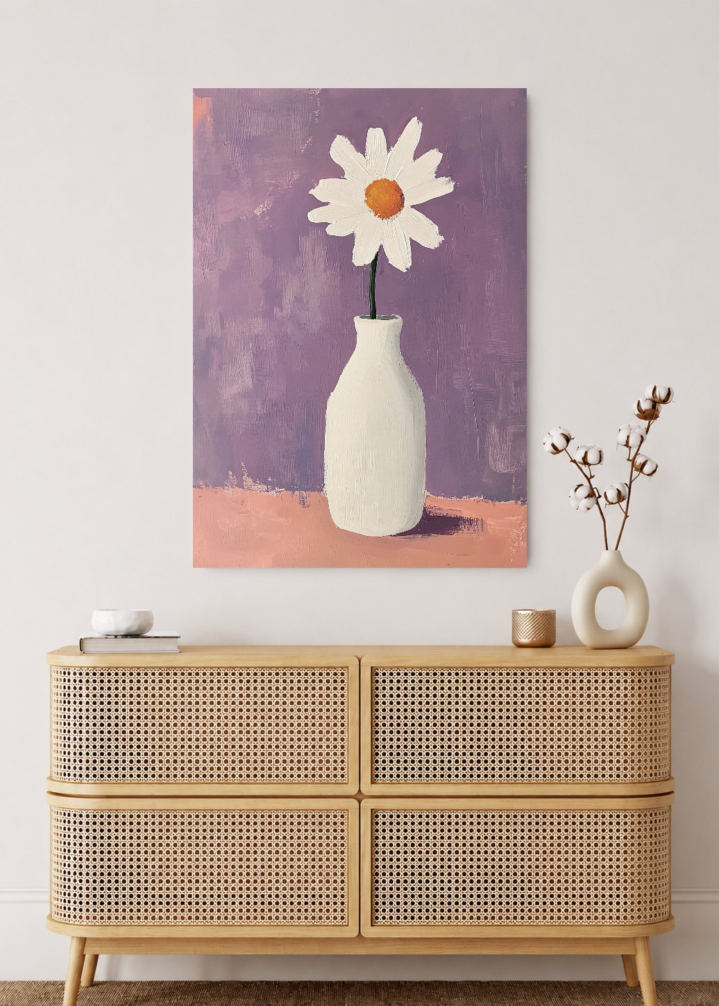 Cuadro Decorativo Mural Sin Marco 5mm - Trendy, Planta Líneas Blancas Rosa