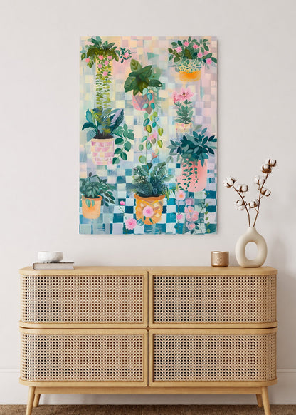 Cuadro Decorativo Mural Sin Marco 5mm - Trendy, Plantas Colgantes Ajedrez Pastel