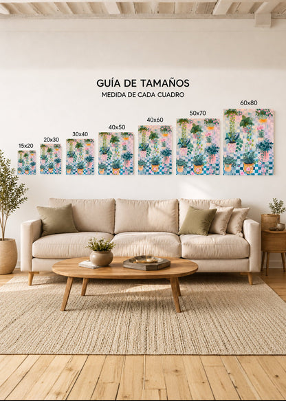Cuadro Decorativo Mural Sin Marco 5mm - Trendy, Plantas Colgantes Ajedrez Pastel