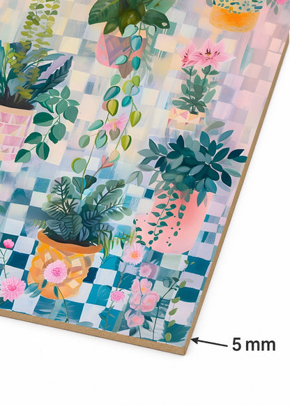 Cuadro Decorativo Mural Sin Marco 5mm - Trendy, Plantas Colgantes Ajedrez Pastel