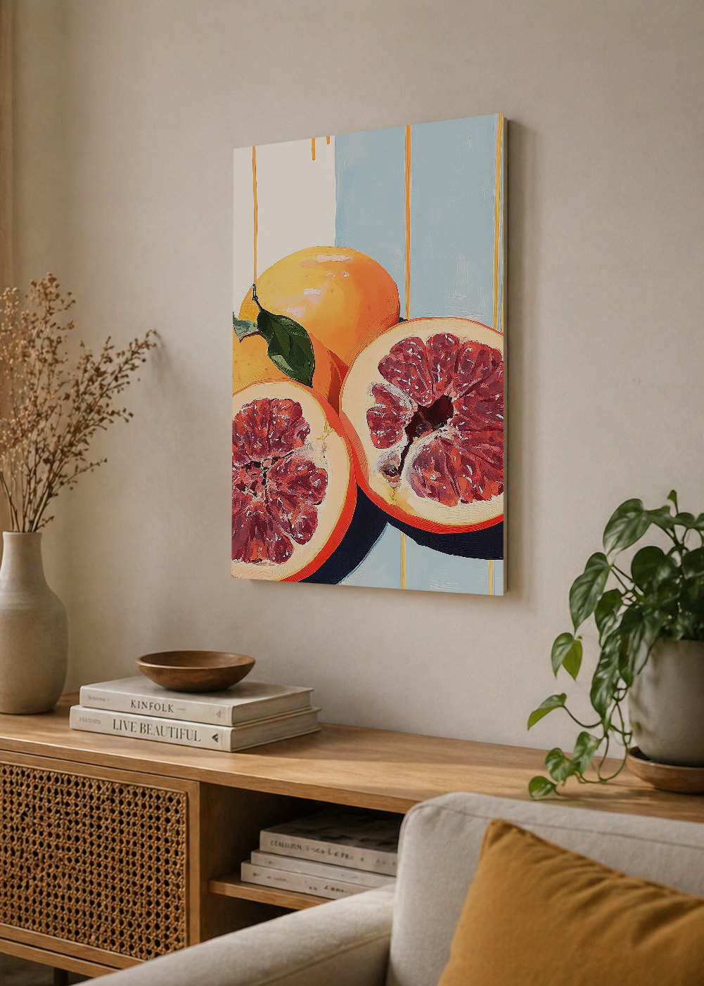 Cuadro Decorativo Mural Sin Marco 5mm - Trendy, Pomelos Naranja Celeste