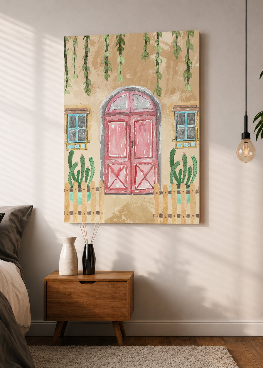 Cuadro Decorativo Mural Sin Marco 5mm - Trendy, Puerta Rosa Cactus