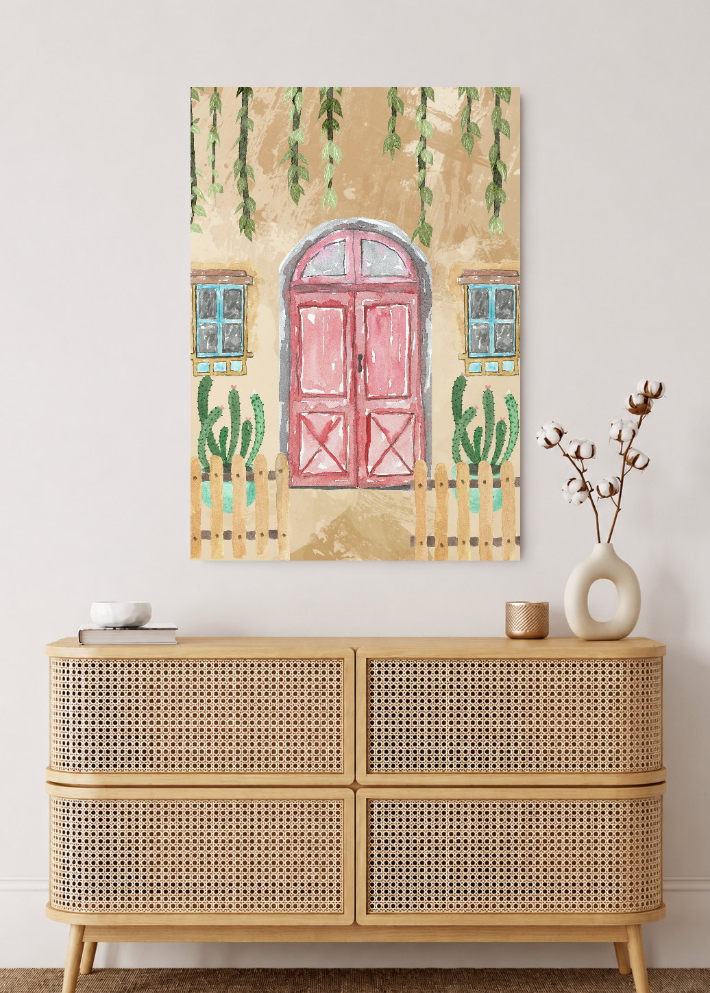Cuadro Decorativo Mural Sin Marco 5mm - Trendy, Puerta Rosa Cactus