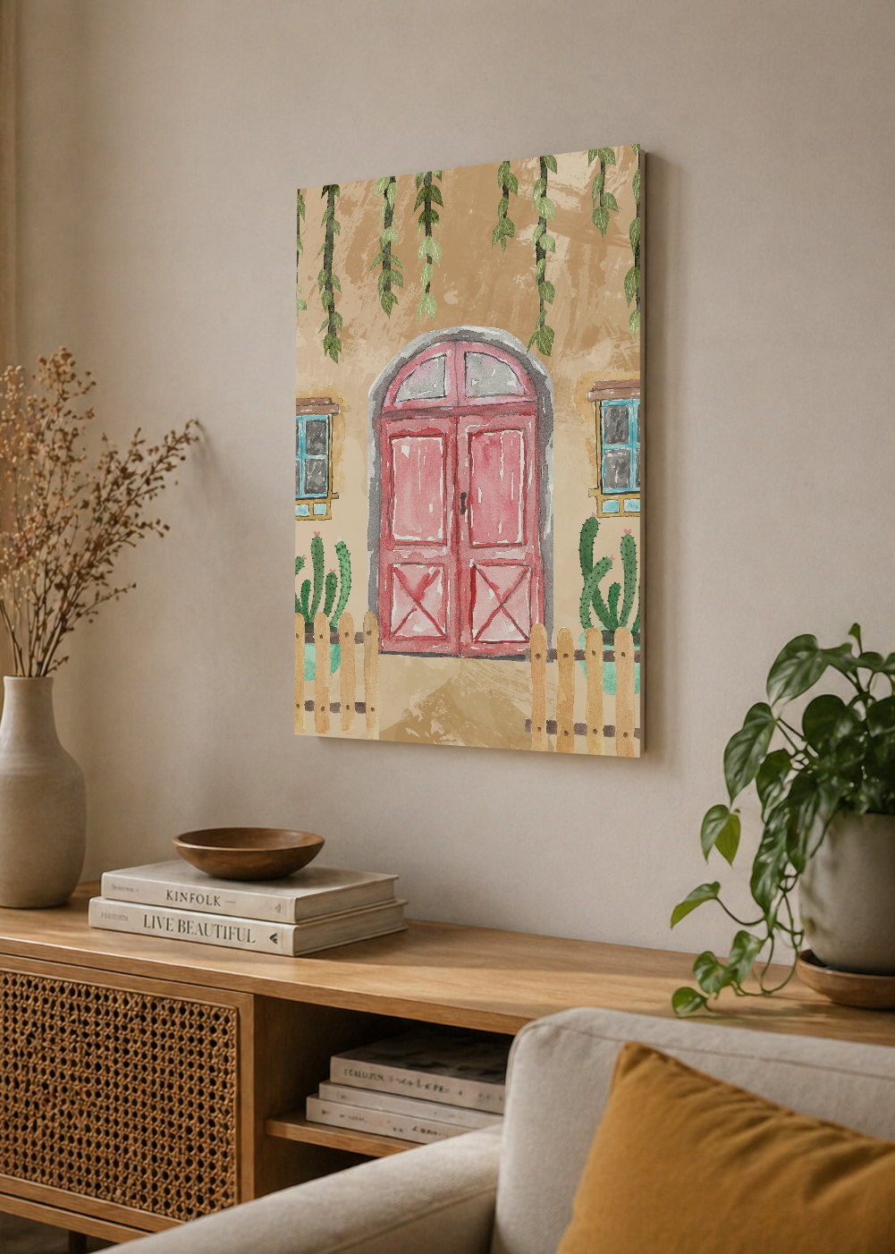 Cuadro Decorativo Mural Sin Marco 5mm - Trendy, Puerta Rosa Cactus