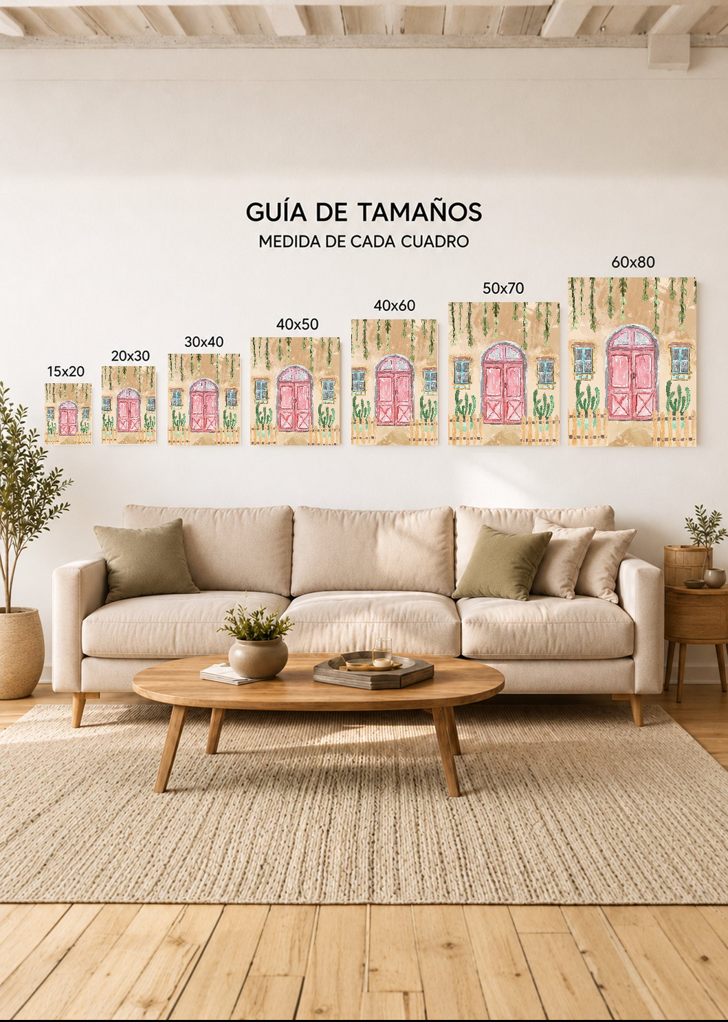 Cuadro Decorativo Mural Sin Marco 5mm - Trendy, Puerta Rosa Cactus