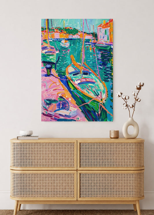 Cuadro Decorativo Mural Sin Marco 5mm - Trendy, Puerto Barcos Colores Vivos