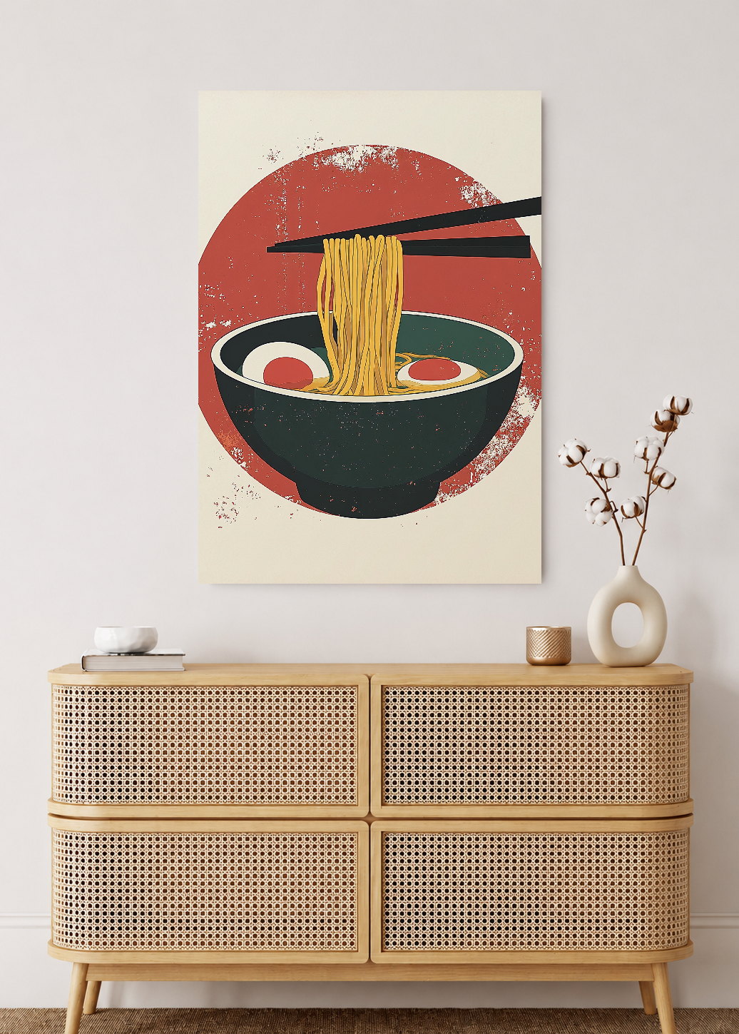 Cuadro Decorativo Mural Sin Marco 5mm - Trendy, Ramen Sol Rojo Minimal
