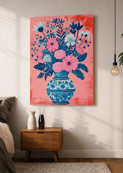 Cuadro Decorativo Mural Sin Marco 5mm - Trendy, Ramo Flores Jarrón Porcelana Azul