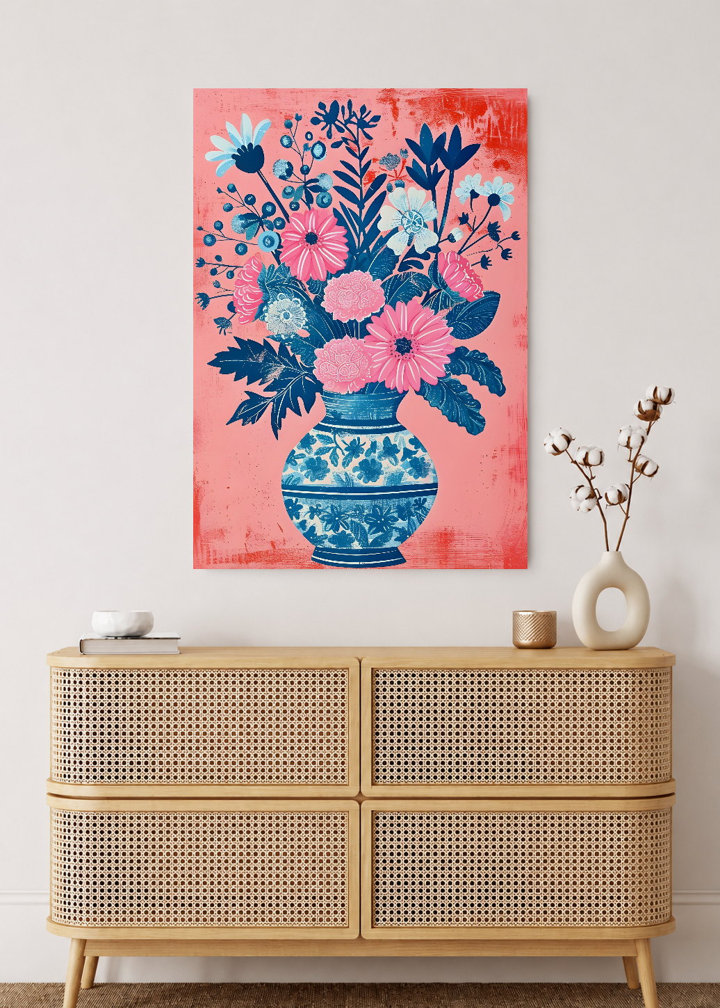 Cuadro Decorativo Mural Sin Marco 5mm - Trendy, Ramo Flores Jarrón Porcelana Azul