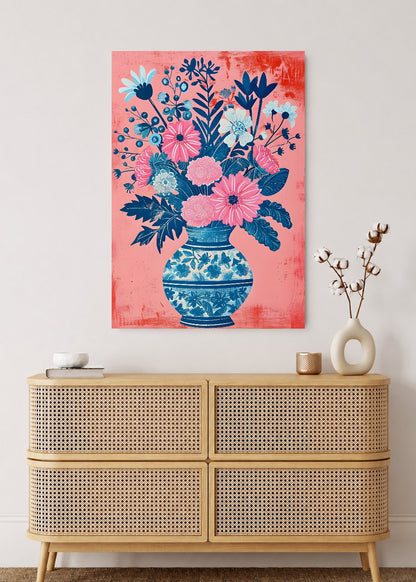 Cuadro Decorativo Mural Sin Marco 5mm - Trendy, Ramo Flores Jarrón Porcelana Azul